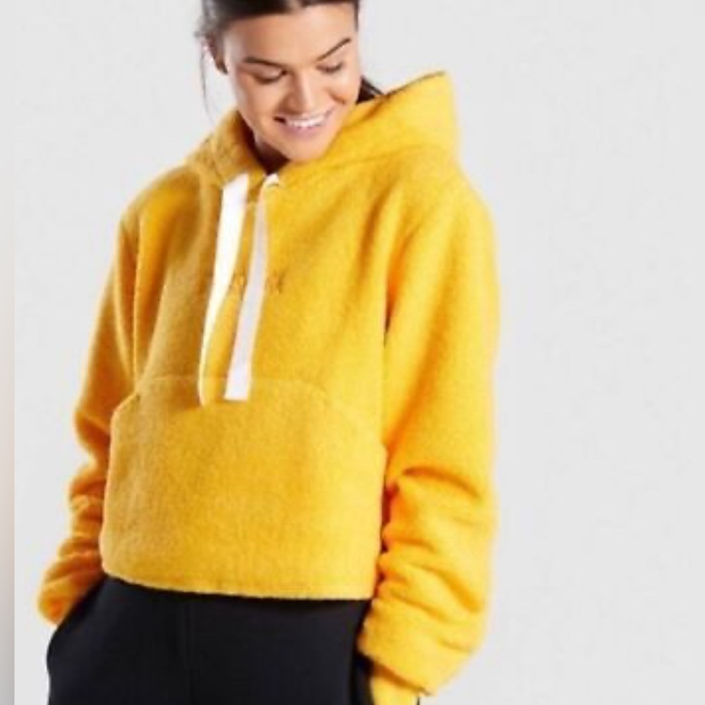 Gymshark NWOT Small Yellow Cropped Teddy Hoodie